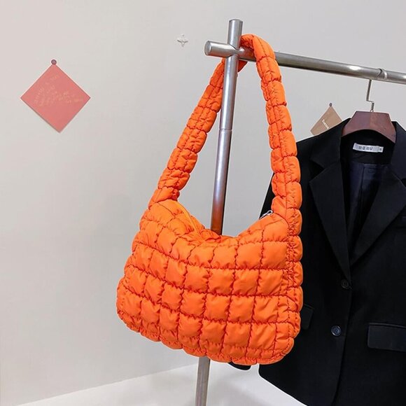 Puffer Quilted Shoulder Bag for Women Puffy Bubble Tote Bag Lightweight Nylon Ha - Picture 2 of 6